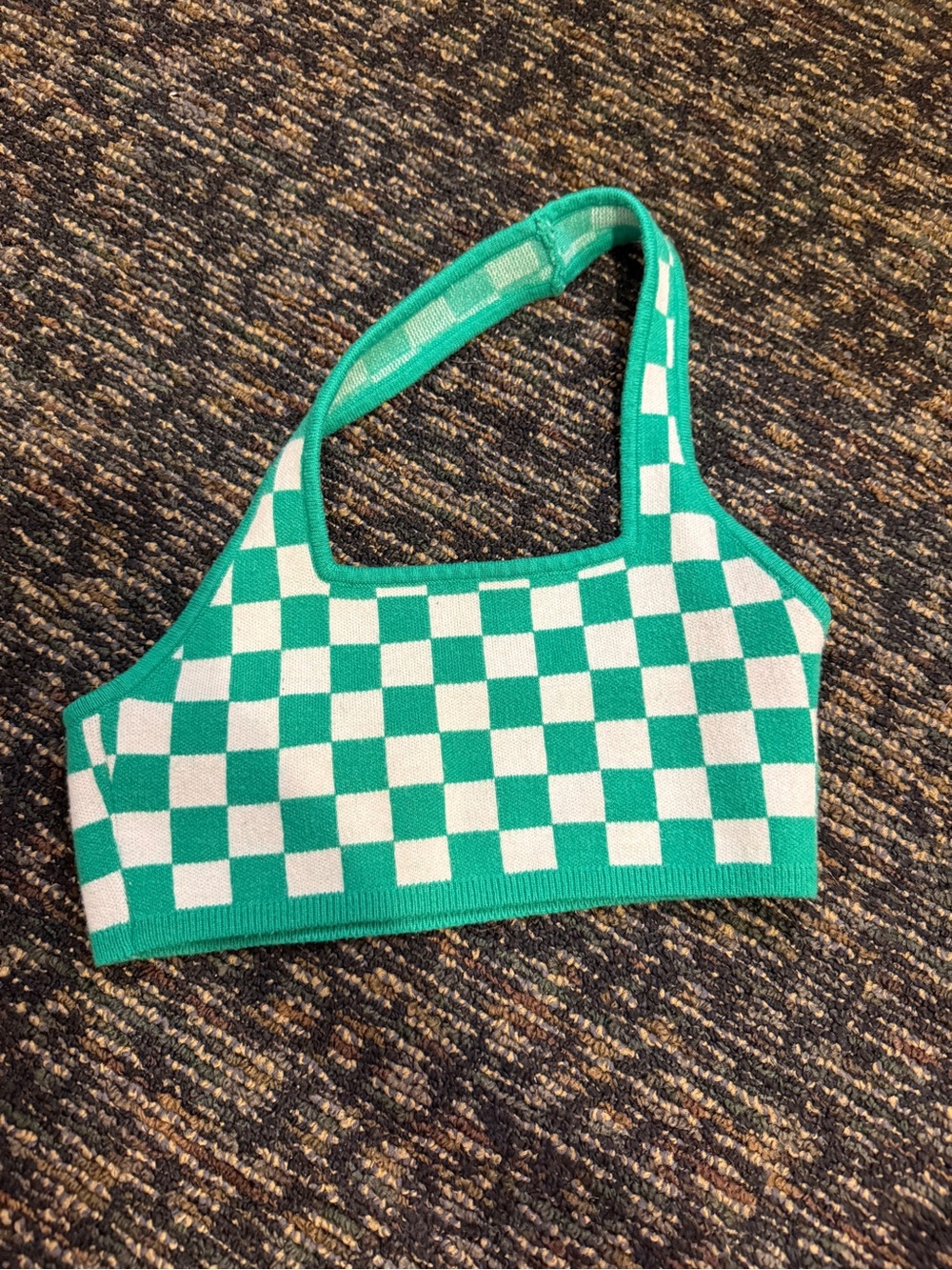 Princess Polly Mint Green & White Checker Knit Crop Top